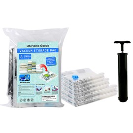 US Home Goods Vacuum Storage Compression Seal Bags, Space Saver for Clothes, Bedding, Blanket, Comforter with Hand-Pump for Travel, Clear, 6 Jumbo Size