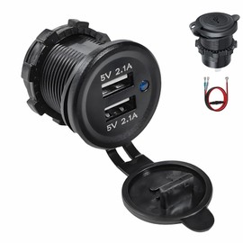 Car Charger, Embedded Car Charger, Modification Charger, LED Display, Android Compatible, 12V/24V, Motorcycle, SUV, ATV, RV (2 USB-A (5V-2.1A)