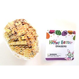 (1) Mesh Bag Easter Bunny Holiday Mini Erasers 60 Pieces - 0.75" Each