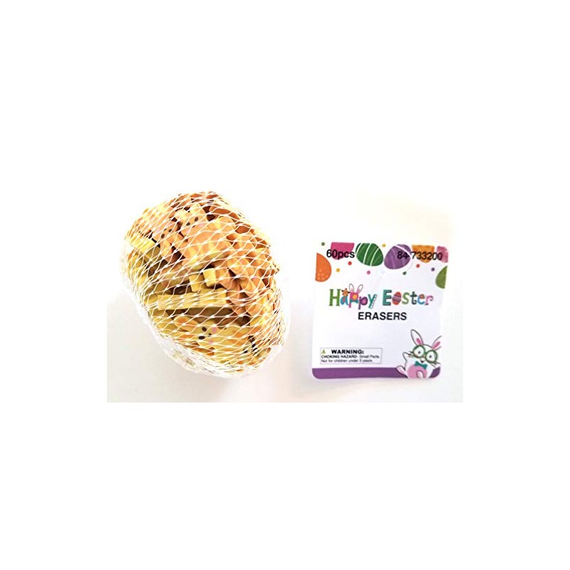 (1) Mesh Bag Easter Bunny Holiday Mini Erasers 60 Pieces