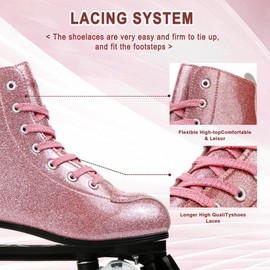 XUDREZ Roller Skates for Women Men Shiny Holographic High Top PU Leather Rollerskates for Beginner Classic Double-Row Roller Skates Four Wheels Skates (Pink Crystal,Flash Wheel,37)