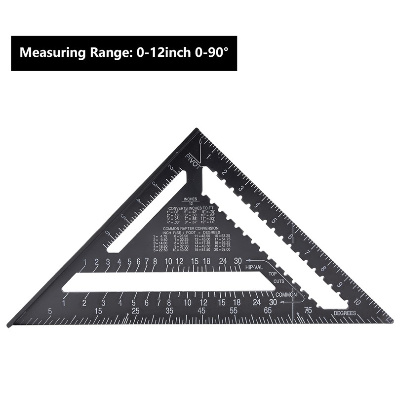 12 inch Black Aluminium Right Angle Triangle Ruler Rustproof Protractor