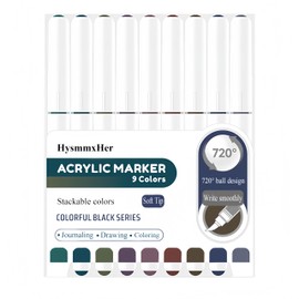 HysmmxHer Creative Paint-like Brush Tip Acrylic Markers, Assorted Colors, 9 Count, Perfect for Art and Craft Supplies, Ideal for Canvas, Wood, Stone, and DIY Crafts (Colorful Black Series)