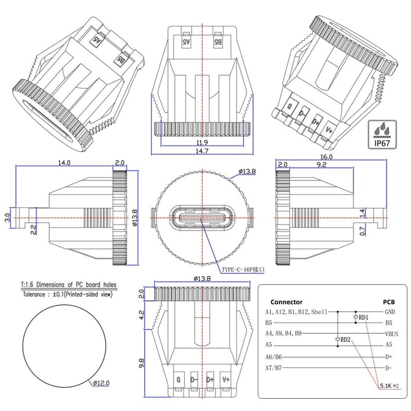 chenyang 5 Pack USB C DIY Connector, USB C 6Pin