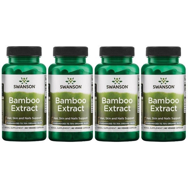 Swanson Bamboo Extract - Natural Hair, Skin and Nails Supplement - 70% Silica Content Supporting Collagen Formation & Bone Growth - (60 Veggie Capsules, 300mg Each) 4 Pack