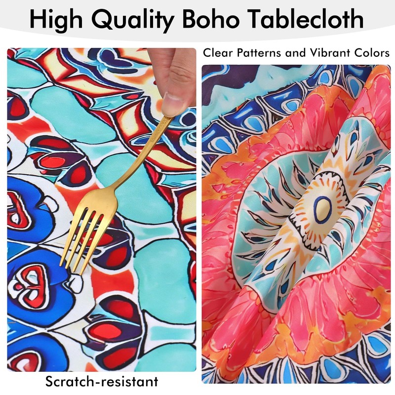 ASTNIC Round Tablecloth, Waterproof Elastic Edged Fitted Vinyl Table Cloth