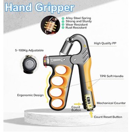 TOCOZOC Ejercitrador de Mano, Fortalecedor de Agarre de Mano 5-100kg Ajustable, Kit de Entrenamiento de Antebrazo, Ejercitador de Mano y Antebrazo con Bolsa de Almacenamiento para Deportes Palma y Antebrazos