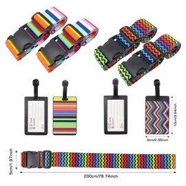 Pack of 4 Luggage Straps with 4 Luggage Tags Suitcase Strap Colourful Luggage Strap Travel Accessories Suitcase Strap Adjustable Multifunctional Luggage Strap for Suitcase Webbing Suitcase Straps