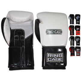 Mexican-Style GelTech Training Gloves with Mesh-Palm - Hook&Loop or Lace-up (Black/White Synthetic-Leather Mesh Palm - Lace-up)