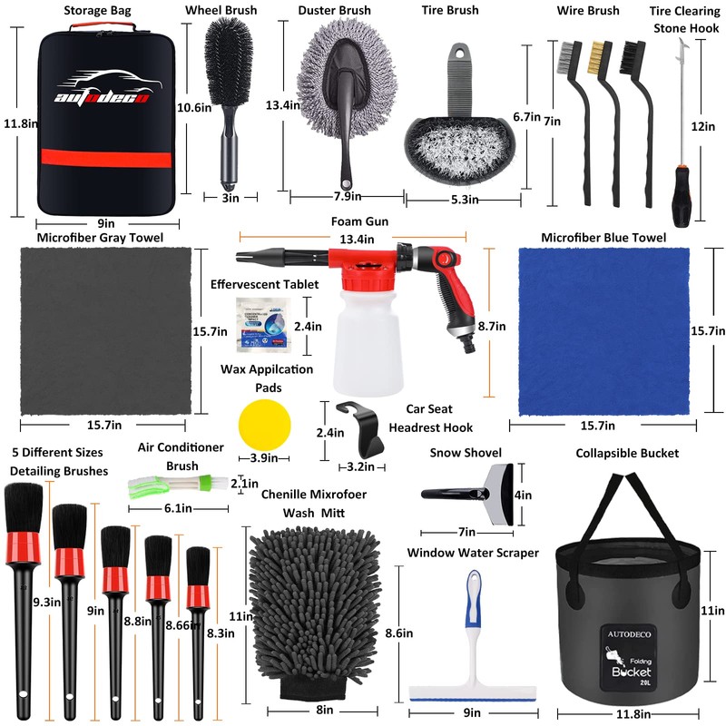 AUTODECO 35Pcs Car Wash Detailing Kit Cleaning Kits with Foam
