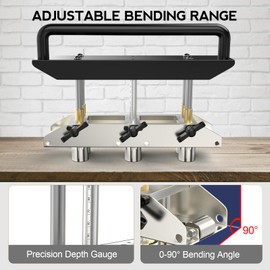 CINSEA Adjustable Rebar Bender with Three-Station Edge Roller Bender, Large Metal Bender with 0-90° Bending Angle, Adjustable from 5/8" to 4" Bends in 29 to 22-Gauge Steel