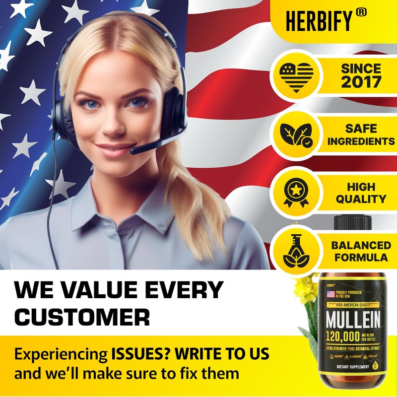 HERBIFY Mullein Drops - Lung Cleanse - Leaf Extract -