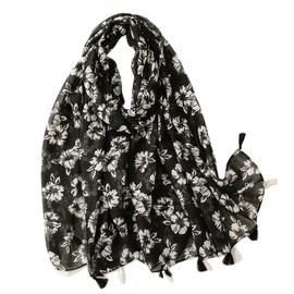 FAIRYGATE Womens Scarves Lightweight Fashion Soft Large Oversized Scarf Women Shawl Wrap Ladies Scarfs Gifts Black and White Flower Print Stoles 61011
