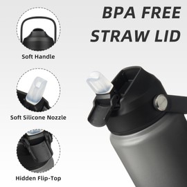 BJPKPK Water Bottle with Straw Lid, 24oz Vacuum Insulated Water Bottles, Metal Stainless Steel Water Bottle for Sports, Travel, BPA Free Leak Proof Thermos, Cups, Flasks, Tumblers,Black Grey