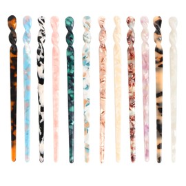 Hotalisona Hair Sticks 12 Pieces Acetate Tortoise Shell French Hair Pin Chinese Hair Sticks Chopsticks for Styling for Women Girls