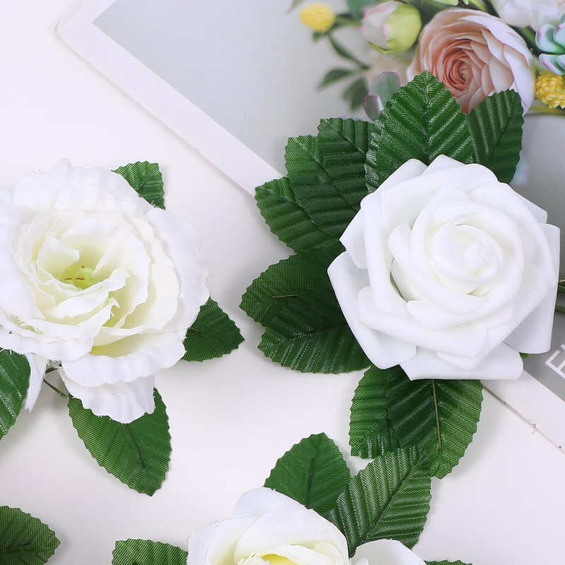 Sliverdew 50 Pcs Artificial Green Leaves Rose Leaves Bulk Fake