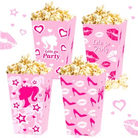 JeVenis 12pcs Hot Pink Gril Party Favors Popcorn Box Bags Gift Bags Hot Pink Grill Birthday Decoration