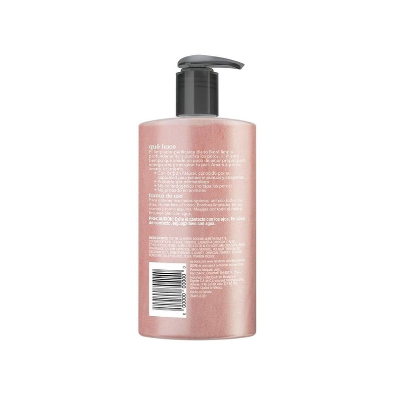 Limpiador purificador Bioré de uso diario cuarzo rosa y carbón