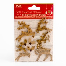 Italian Options Kraft Reindeers and Holly Festive Christmas Craft Card Making Decoration (Pack of 7)