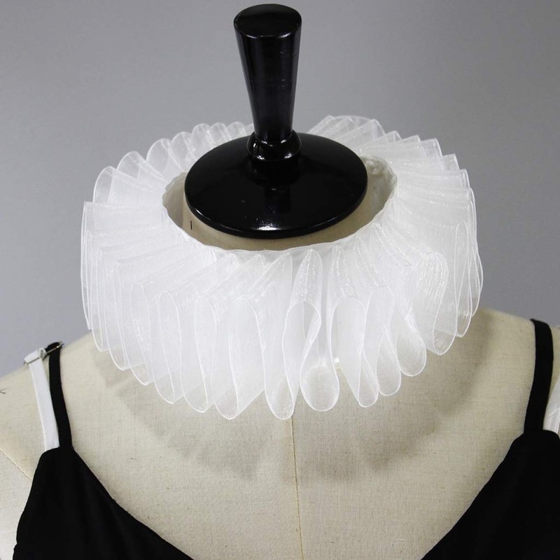Oilmal Women's Renaissance Elizabethan Ruffled Chiffon Retro Clown Neck Necklace,