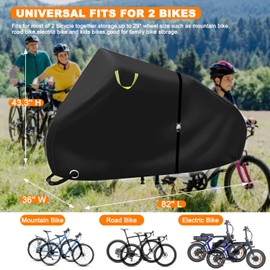 ClawsCover Bike Covers Outdoor Storage Waterproof for 2 Bikes,Heavy Duty 600D Polyester,Durable Anti-UV,Weatherproof eBike Bicycle Electric Bike Cover, Buckles Straps,Reflective Handle,82''x36 x43.3