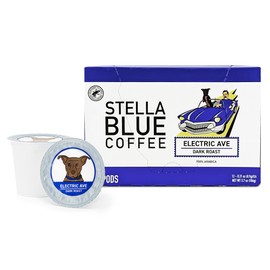Stella Blue Coffee Pods, Electric Avenue Blend, Dark Roast, Toffee Dark Chocolate, Smoky Notes, 100% Arabica Beans, Ethically Sourced from Central and South America,12 Recyclable K Cup Compatible Pods