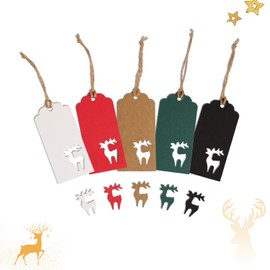 Etiquetas de regalo de Navidad rojas, etiquetas de Navidad para regalos con cuerda, etiquetas de papel kraft para colgar etiquetas con forma de reno, etiquetas de regalo de Navidad, 50 unidades