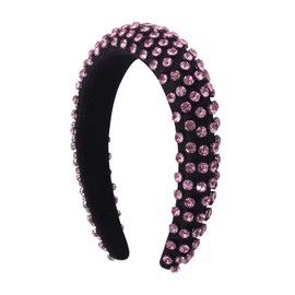 boderier Rhinestone Padded Headband Crystal Beads Embellished Wide Bejewelled Hairband Fashion Headbands Hair Accessories (Pink)