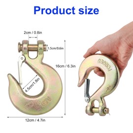 Biugaaufai 4 Pack 1/2" Clevis Slip Hooks with Safety Latch, G70 Heavy-Duty Clevis Grab Hook, G70 Trailer Chain Hook, Tow Chain Grab Hooks for Trailers, Trucks & Transport