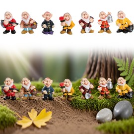 Tashce 7 pieces mini garden gnomes 4.5 cm made of resin, garden decoration for lawn and outdoor use