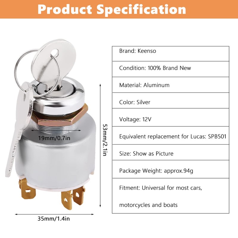 12 V Ignition Switch, Engine Start Switch Ignition Control Switch