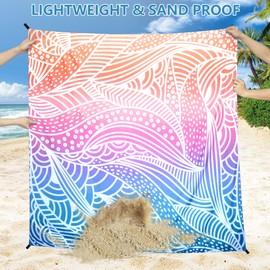 HIHOHO Beach Blanket, Sandproof Beach Mat, Waterproof Quick Drying Lightweight Outdoor Aztec Picnic Mat 79" X 83"/120"x108" for 2-8 Adults for Travel, Camping, Hiking