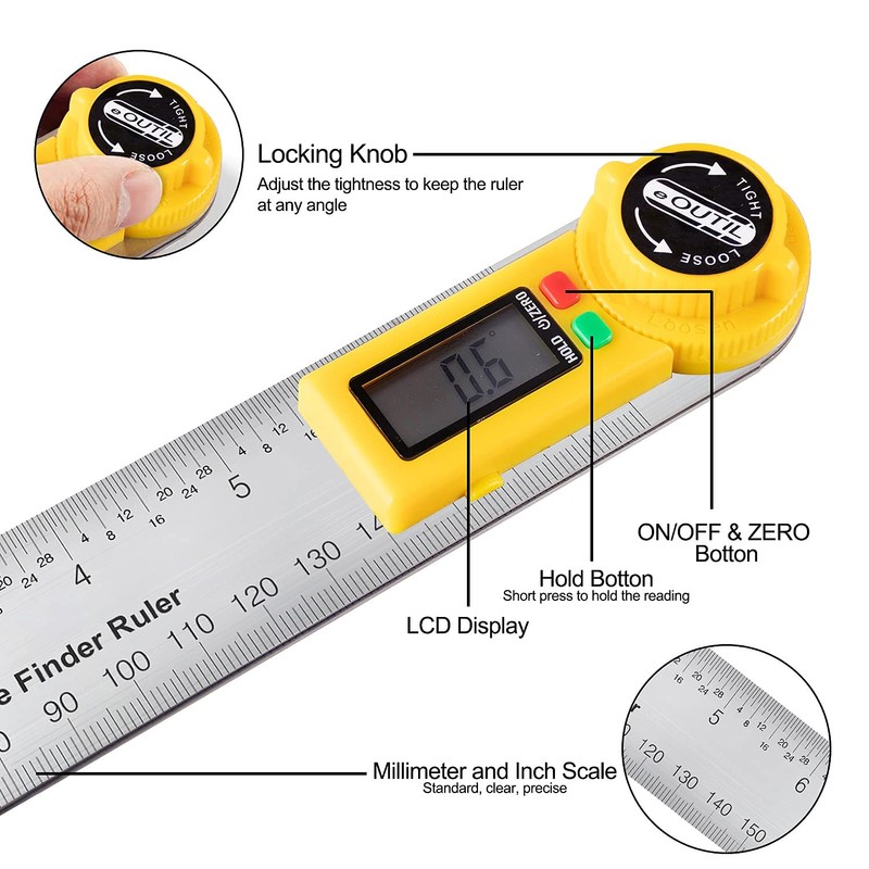 Digital Angle Finder Protractor, 2 in 1 Angle Finder Ruler
