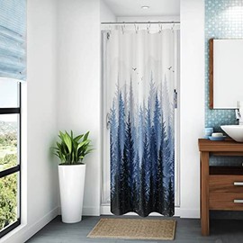 Small Shower Curtain Mountain Forest Nature Tree Fabric Shower Curtain for Bathroom Water Repellent Shower Curtain Bathtubs Hotel, 36 x 72 inch, Blue