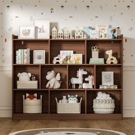 DIYART Brown Bookshelf, Wood Bookcase with 3 Tier Open Shelves, 10-Cube Minimalist Storage Shelf for Living Room, Bedroom, 55.1" W x 42.5" H