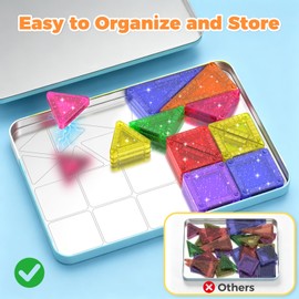 Anyeve 46PCS Glitter Mini Magnetic Tiles Travel Set with Storage Case
