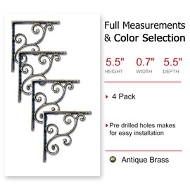 NACH Victorian Hammered Bronze Cast Iron Shelf Brackets 6 inch, Heavy Duty Shelf Brackets for Wood Shelves, Decorative Shelf Brackets, Bronze Shelf Brackets, 2-Pack Floating Shelf Brackets, JS-90-071