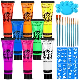 Lookmee Neon Face and Body Paint, 0.84oz Set of 8 Tubes, Neon Fluorescent Glow in Dark Party Supplies