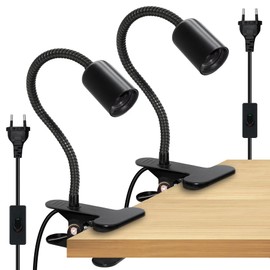 E27 Clamp Lamp, 2 Pack Bedside Lamp, E27 Socket with Switch and Cable of 220 cm, Spotlight with Metal Clip, Lamp with Gooseneck Lamp, 35 cm, Reading Lamp for Bed