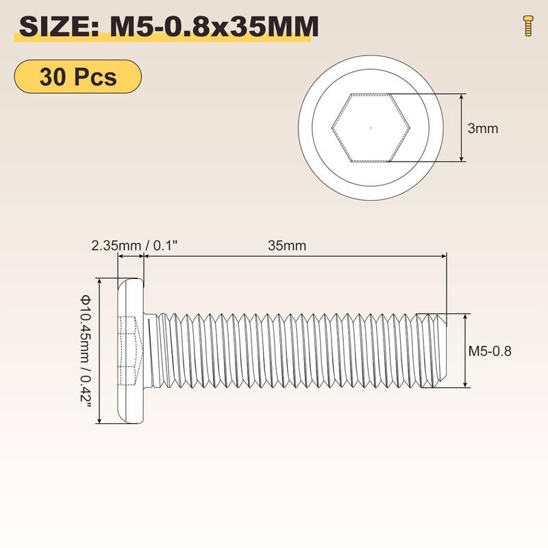 METALLIXITY Flat Head Hex Socket Cap Screws Bolts(M5-0.8x35) 30Pcs, Steel
