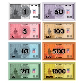 Luck Lab Play Money - 2 Sets of 30 for Each Bill in 8 Denominations (Total 480 PCS - 60 of Each) in Mixed Colors - Monopoly Money Refill Packs
