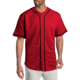 Mens Baseball Jersey Stripe Button Down Shirts Team Sports Uniforms (Medium,1DL01_Red)