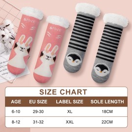 HOTUT Children's Socks, Thick Winter Socks Made of Soft Fluffy Cuddly Socks House Socks for Winter Girls and Boys, Penguin Pattern 6 10 Years