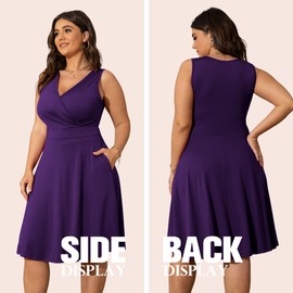 POSESHE Womens Plus Size Dresses V-neck Sundress Casual Summer Bridesmaid Cocktail Party Wrap Dress with Pockets,Purple,2XL
