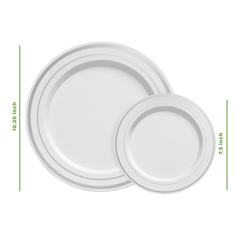 SETUP [60 Piece Combo Silver Trim Plastic Plates - Premium