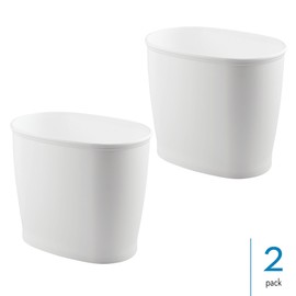 iDesign Small Oval Plastic Bathroom Trash Set of 2-White Waste Can