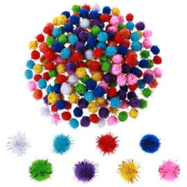 Mabor 200 Pcs Glitter Pom Pom Balls, 0.59 inch Multicolor Assorted Sparkle Glitter Poms Balls for Fluffy Craft Pompoms for Art Crafts, DIY Decorations