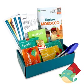 eat2explore Kids Interactive & Educational Real Cooking Set for Families | Includes 3 Local Recipe Cards with Key Ingredients, Cooking Tools, Fun Kids Explorer Guide | Explore Morocco Kit