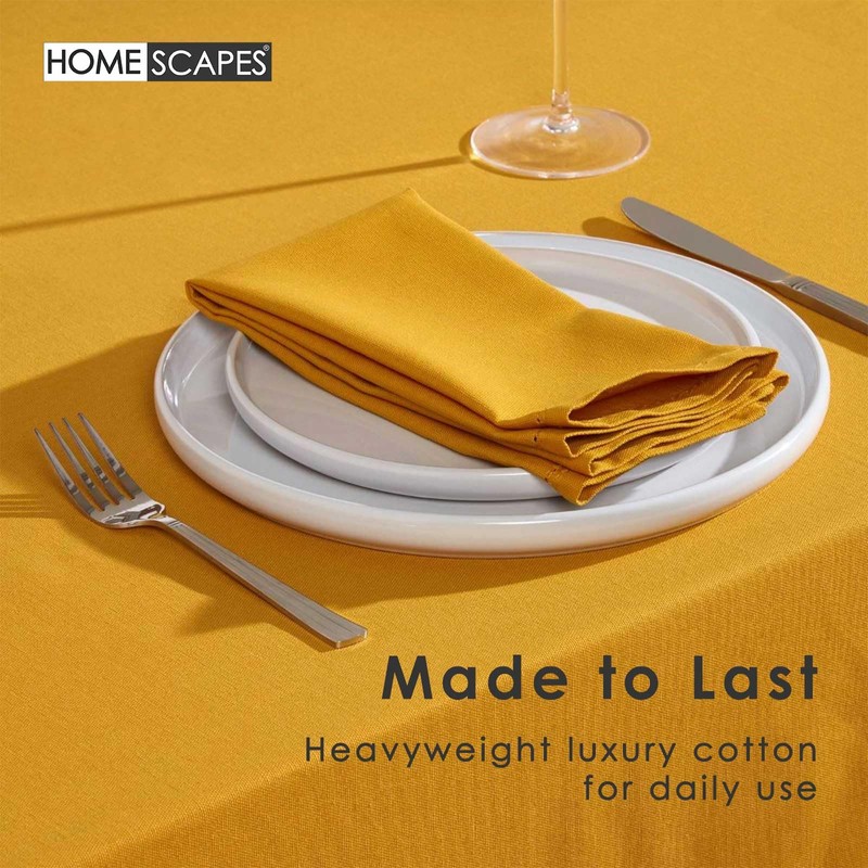 HOMESCAPES Yellow Table Cloth, Plain Cotton Tablecloth, Large Rectangular, Handcrafted
