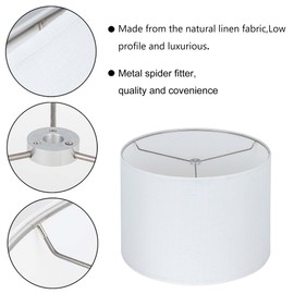 Wellmet White Set of 2 Drum Lampshades, Easy Assembly Required 14" Top x 14" Bottom x 11" High Replacement Lamp Shades, Fabric Lampshades for Table Lamps Floor Lamps, Metal Spider Fitter